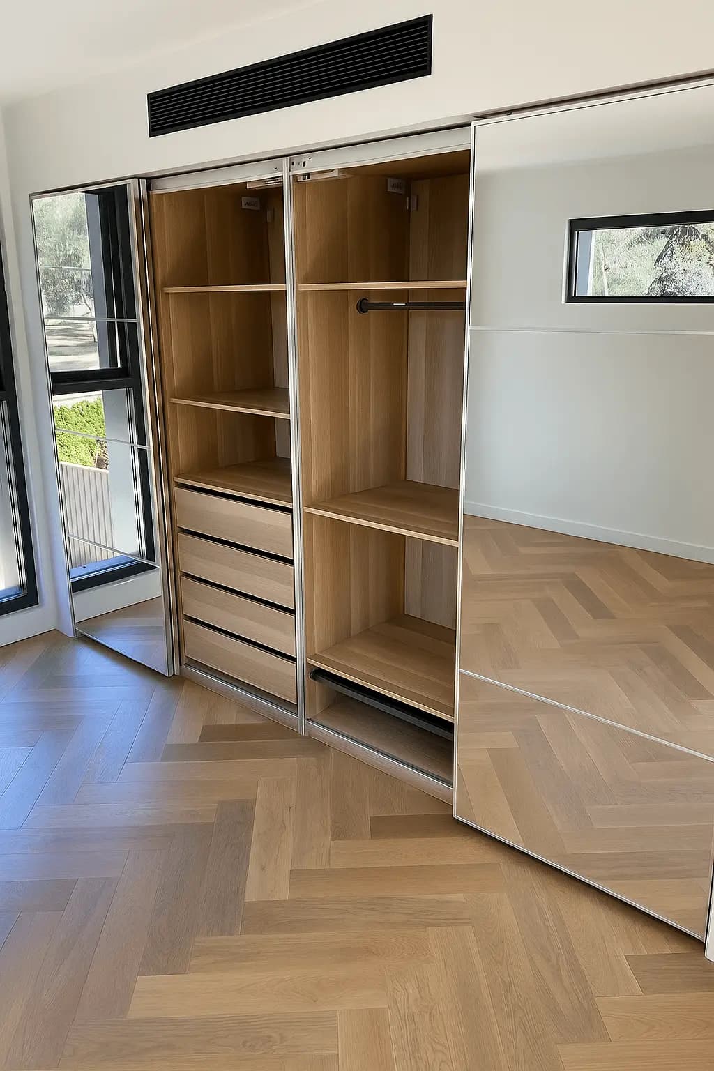 High-end residential interior with custom-fitted joinery and furniture